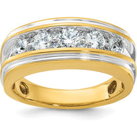 14K Yellow Gold Men's Polished Grooved Diamond Ring with 1 Carat Round Diamond by IBGoodman