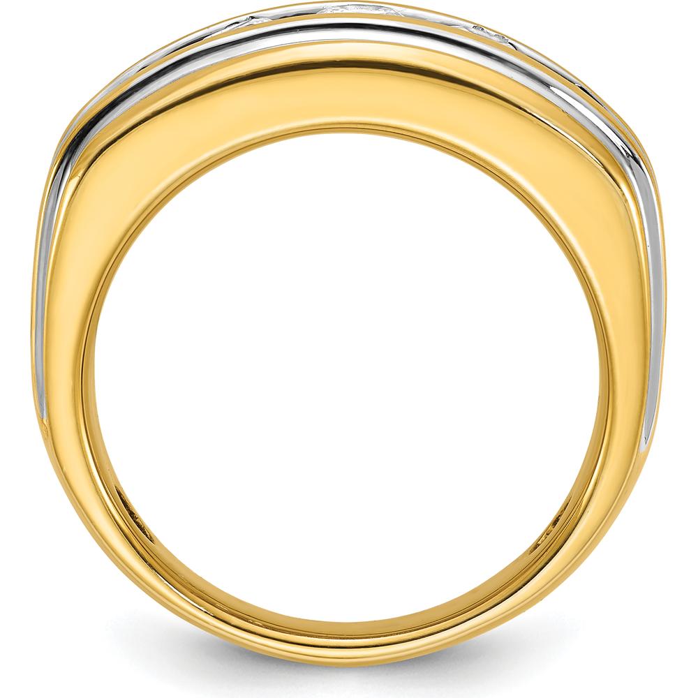 14K Yellow Gold Men's Polished Grooved Diamond Ring with 1 Carat Round Diamond by IBGoodman