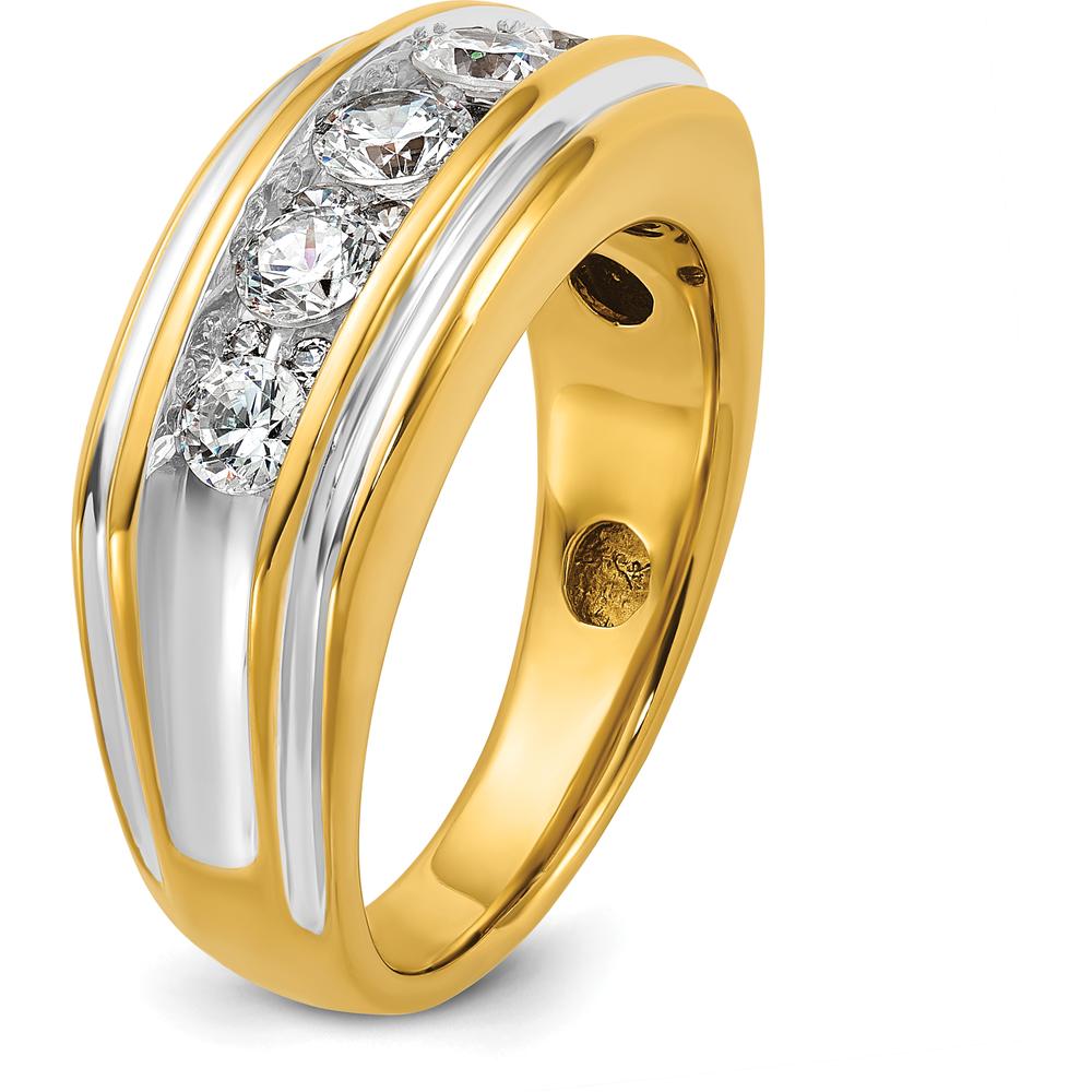 14K Yellow Gold Men's Polished Grooved Diamond Ring with 1 Carat Round Diamond by IBGoodman