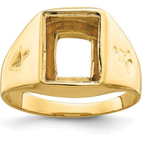 14K Yellow Gold Men's Polished Grooved Masonic Ring Mounting for 12x10mm Rectangular Stone by IBGoodman