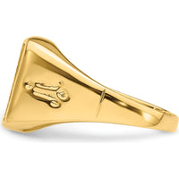 14K Yellow Gold Men's Polished Grooved Masonic Ring Mounting for 12x10mm Rectangular Stone by IBGoodman