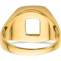 14K Yellow Gold Men's Polished Grooved Masonic Ring Mounting for 12x10mm Rectangular Stone by IBGoodman