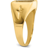 14K Yellow Gold Men's Polished Grooved Masonic Ring Mounting for 12x10mm Rectangular Stone by IBGoodman