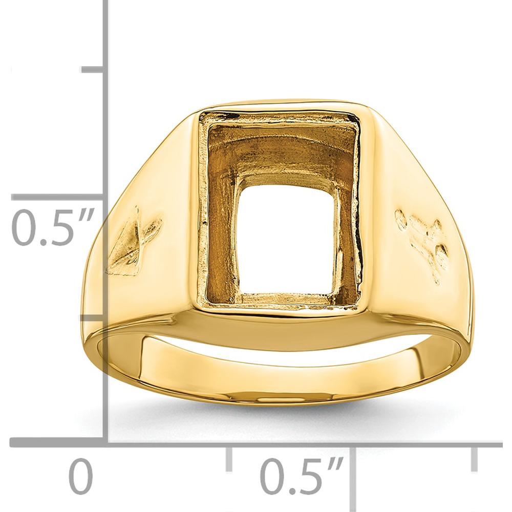 14K Yellow Gold Men's Polished Grooved Masonic Ring Mounting for 12x10mm Rectangular Stone by IBGoodman