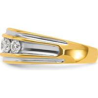 14K Yellow Gold Men's Polished Grooved Ring with Contemporary Design by IBGoodman