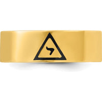14K Yellow Gold Men's Polished Masonic Ring with Black Enamel - 6.9mm Band Width by IBGoodman