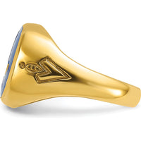 14K Yellow Gold Men's Polished Masonic Ring with Lab Created Blue Sapphire - 1.68 Carat Total Gem Weight
