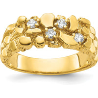 14K Yellow Gold Men's Polished Nugget Texture Diamond Ring - 0.059 Carats Total Diamond Weight by IBGoodman