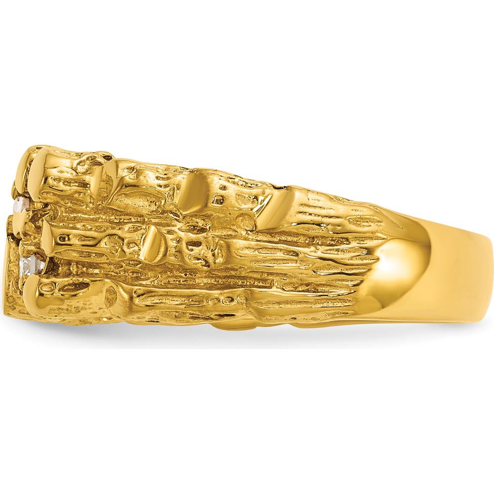 14K Yellow Gold Men's Polished Nugget Texture Diamond Ring - 0.059 Carats Total Diamond Weight by IBGoodman