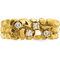 14K Yellow Gold Men's Polished Nugget Texture Diamond Ring - 0.059 Carats Total Diamond Weight by IBGoodman