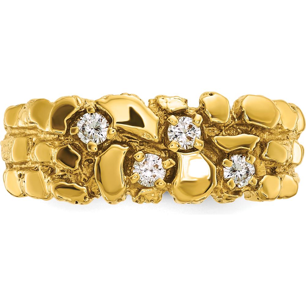 14K Yellow Gold Men's Polished Nugget Texture Diamond Ring - 0.059 Carats Total Diamond Weight by IBGoodman