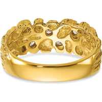 14K Yellow Gold Men's Polished Nugget Texture Diamond Ring - 0.059 Carats Total Diamond Weight by IBGoodman