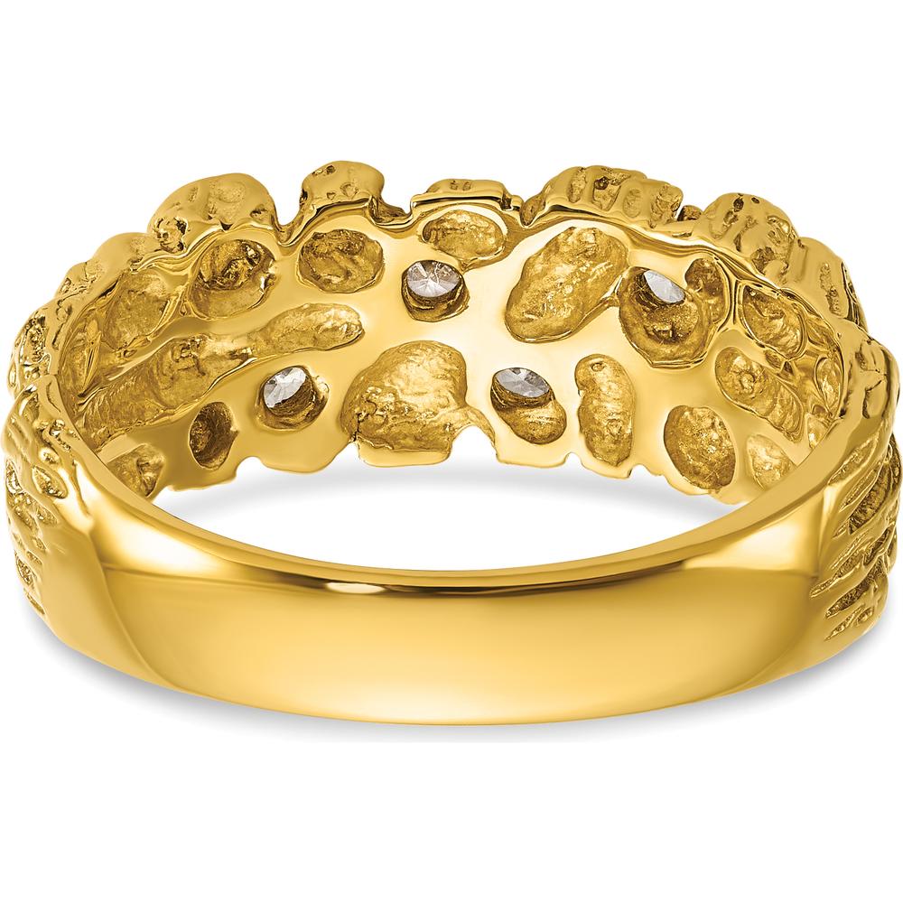 14K Yellow Gold Men's Polished Nugget Texture Diamond Ring - 0.059 Carats Total Diamond Weight by IBGoodman
