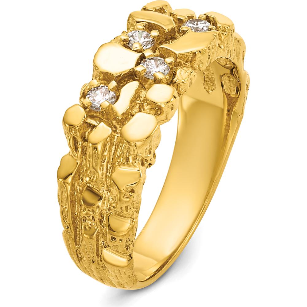14K Yellow Gold Men's Polished Nugget Texture Diamond Ring - 0.059 Carats Total Diamond Weight by IBGoodman