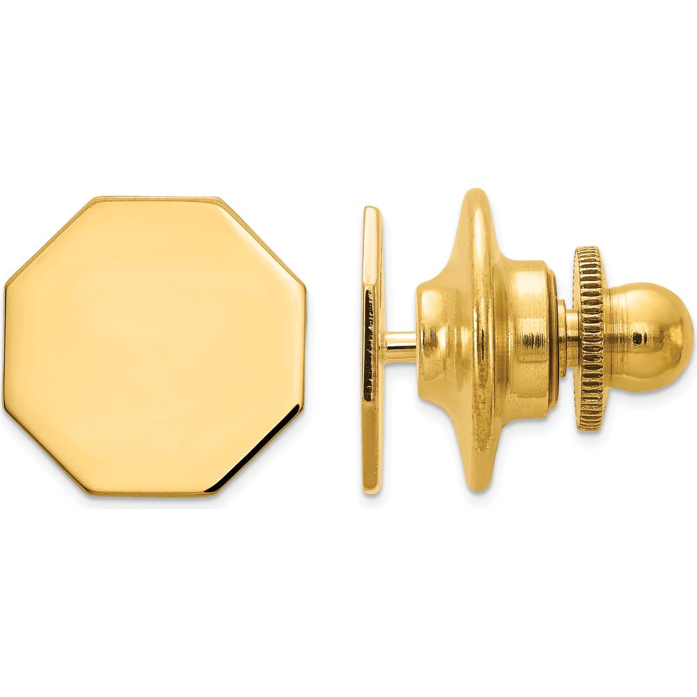 14K Yellow Gold Men's Polished Octagonal Tie Tac - Engravable Solid Design by 0