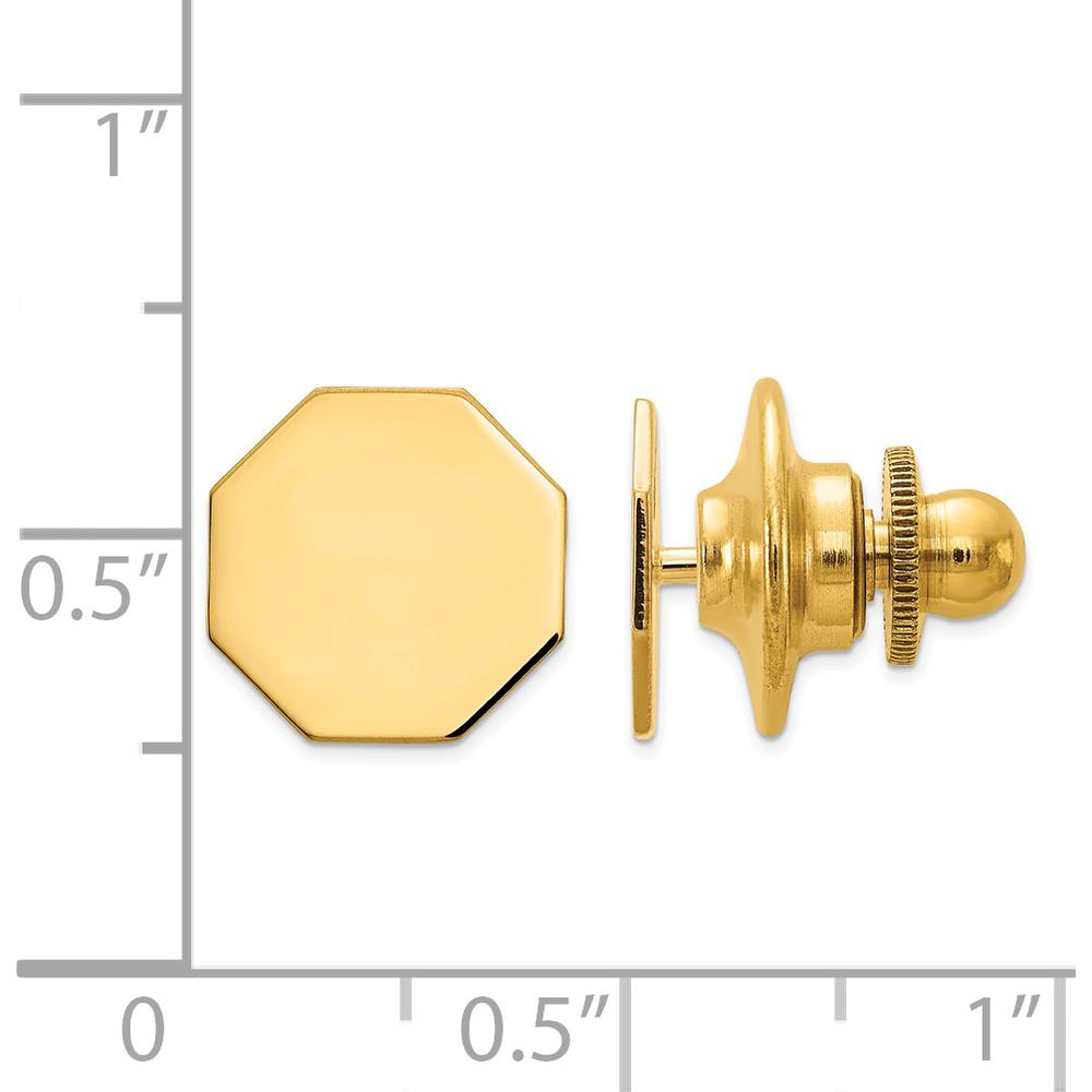 14K Yellow Gold Men's Polished Octagonal Tie Tac - Engravable Solid Design by 0