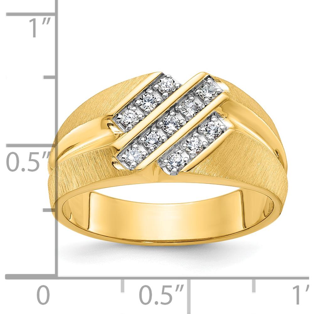 14K Yellow Gold Men's Polished Satin and Grooved 1/4 Carat Diamond Ring - AA Quality by IBGoodman