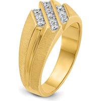 14K Yellow Gold Men's Polished Satin and Grooved 1/4 Carat Diamond Ring - AA Quality by IBGoodman