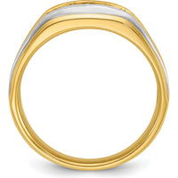 14K Yellow Gold Men's Polished Satin and Grooved 5-Stone Diamond Ring - 1/4 Carat Total Diamond Weight by IBGoodman