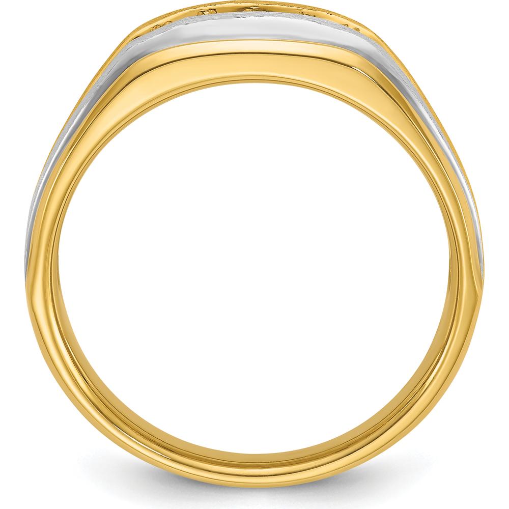 14K Yellow Gold Men's Polished Satin and Grooved 5-Stone Diamond Ring - 1/4 Carat Total Diamond Weight by IBGoodman