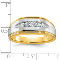 14K Yellow Gold Men's Polished Satin and Grooved 5-Stone Diamond Ring - 1/4 Carat Total Diamond Weight by IBGoodman