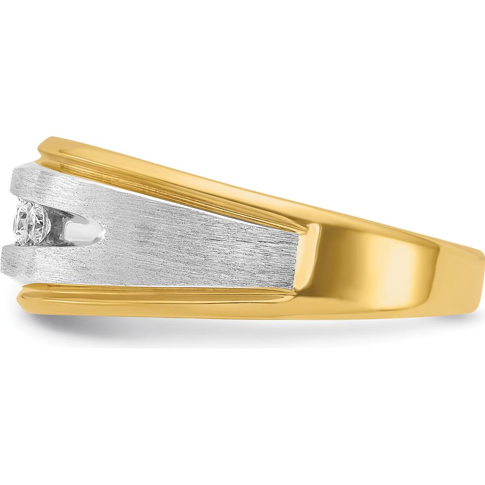 14K Yellow Gold Men's Polished Satin and Grooved 5-Stone Diamond Ring - 1/4 Carat Total Diamond Weight by IBGoodman