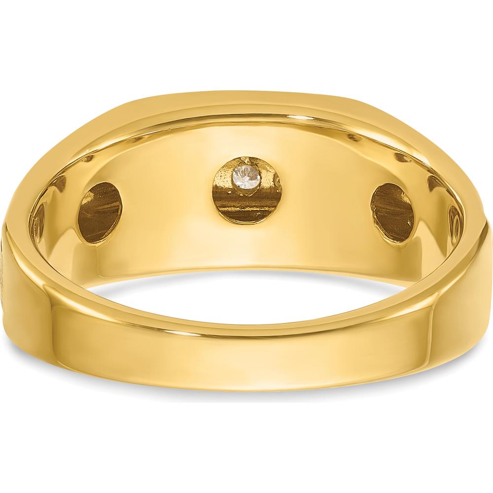 14K Yellow Gold Men's Polished Satin and Grooved 5-Stone Diamond Ring - 1/4 Carat Total Diamond Weight by IBGoodman