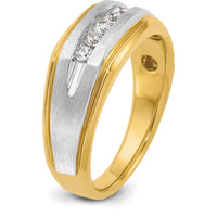 14K Yellow Gold Men's Polished Satin and Grooved 5-Stone Diamond Ring - 1/4 Carat Total Diamond Weight by IBGoodman