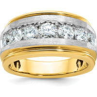 14K Yellow Gold Men's Polished Satin and Grooved 7-Stone Ring Mounting by IBGoodman