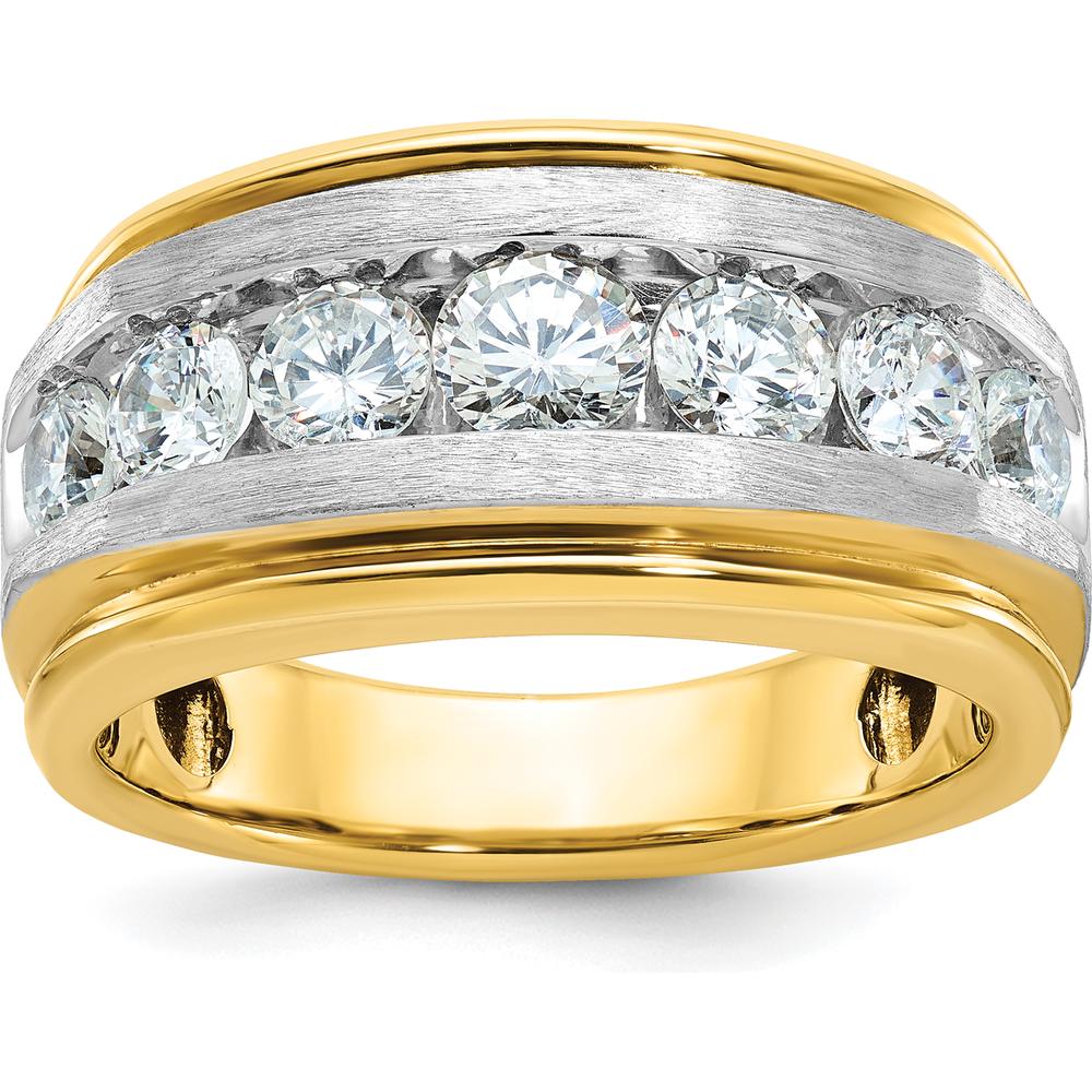 14K Yellow Gold Men's Polished Satin and Grooved 7-Stone Ring Mounting by IBGoodman