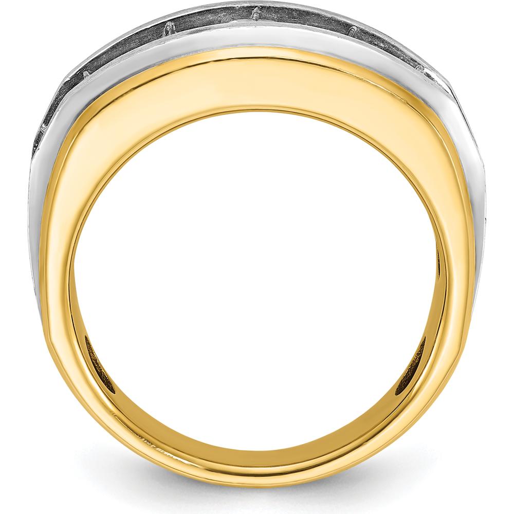 14K Yellow Gold Men's Polished Satin and Grooved 7-Stone Ring Mounting by IBGoodman
