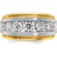 14K Yellow Gold Men's Polished Satin and Grooved 7-Stone Ring Mounting by IBGoodman