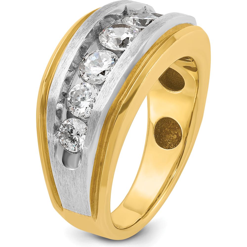 14K Yellow Gold Men's Polished Satin and Grooved 7-Stone Ring Mounting by IBGoodman