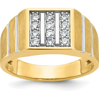 14K Yellow Gold Men's Polished Satin Diamond Band with Grooved Detail - 1/3 Carat AA Quality Diamonds by IBGoodman