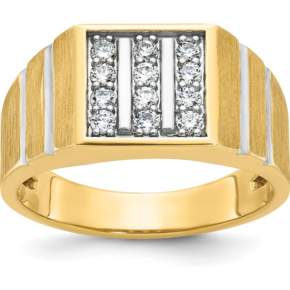 14K Yellow Gold Men's Polished Satin Diamond Band with Grooved Detail - 1/3 Carat AA Quality Diamonds by IBGoodman