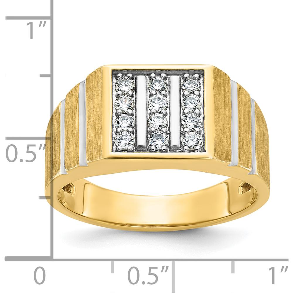 14K Yellow Gold Men's Polished Satin Diamond Band with Grooved Detail - 1/3 Carat AA Quality Diamonds by IBGoodman