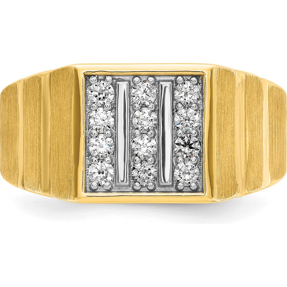 14K Yellow Gold Men's Polished Satin Diamond Band with Grooved Detail - 1/3 Carat AA Quality Diamonds by IBGoodman