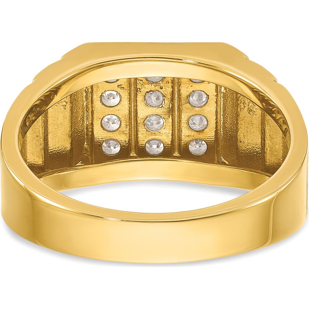 14K Yellow Gold Men's Polished Satin Diamond Band with Grooved Detail - 1/3 Carat AA Quality Diamonds by IBGoodman
