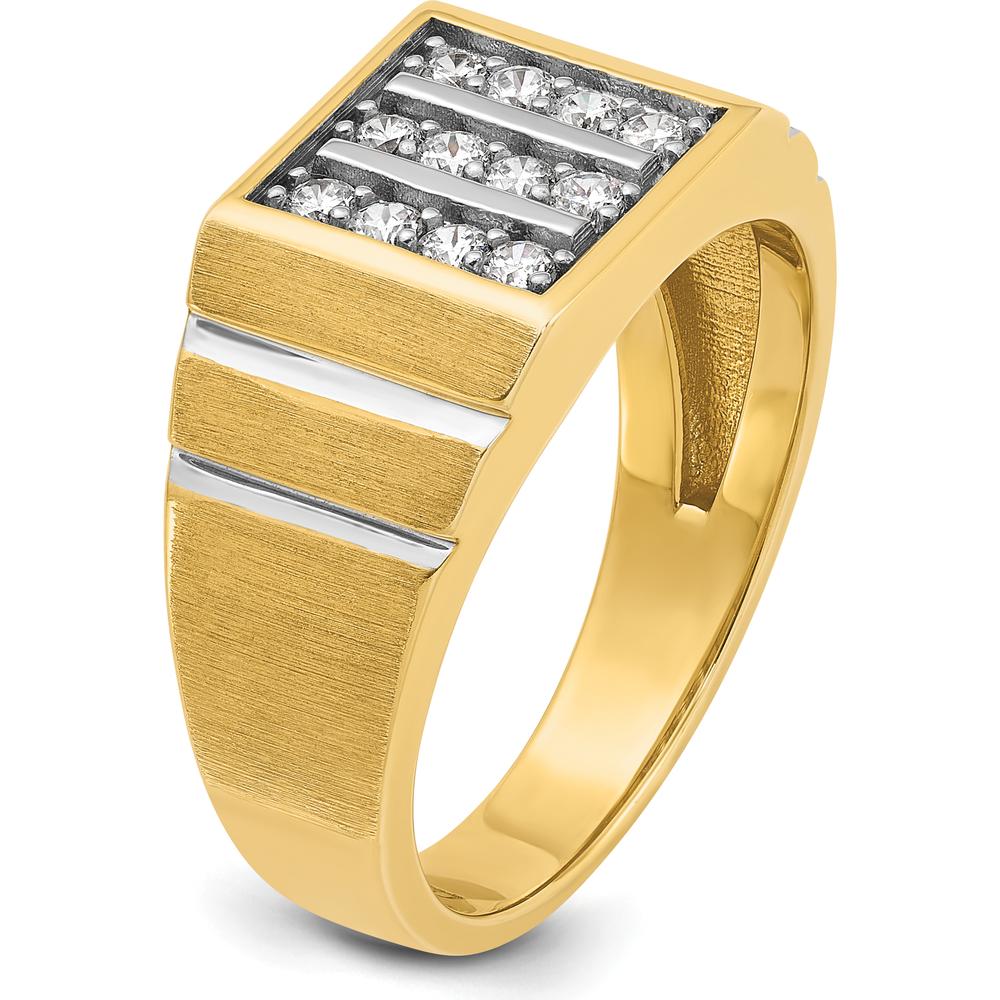 14K Yellow Gold Men's Polished Satin Diamond Band with Grooved Detail - 1/3 Carat AA Quality Diamonds by IBGoodman