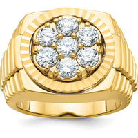 14K Yellow Gold Men's Polished Satin Diamond-Cut Round Cluster Ring with 7 Round Diamonds by IBGoodman