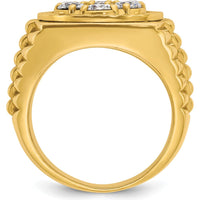 14K Yellow Gold Men's Polished Satin Diamond-Cut Round Cluster Ring with 7 Round Diamonds by IBGoodman