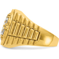 14K Yellow Gold Men's Polished Satin Diamond-Cut Round Cluster Ring with 7 Round Diamonds by IBGoodman