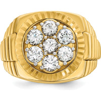 14K Yellow Gold Men's Polished Satin Diamond-Cut Round Cluster Ring with 7 Round Diamonds by IBGoodman