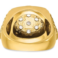 14K Yellow Gold Men's Polished Satin Diamond-Cut Round Cluster Ring with 7 Round Diamonds by IBGoodman
