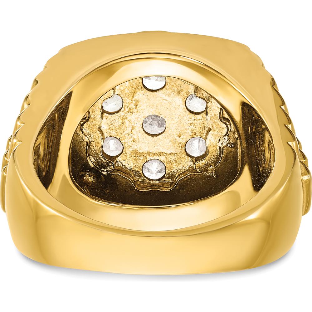 14K Yellow Gold Men's Polished Satin Diamond-Cut Round Cluster Ring with 7 Round Diamonds by IBGoodman