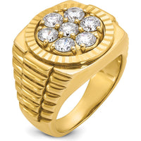 14K Yellow Gold Men's Polished Satin Diamond-Cut Round Cluster Ring with 7 Round Diamonds by IBGoodman