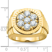 14K Yellow Gold Men's Polished Satin Diamond-Cut Round Cluster Ring with 7 Round Diamonds by IBGoodman