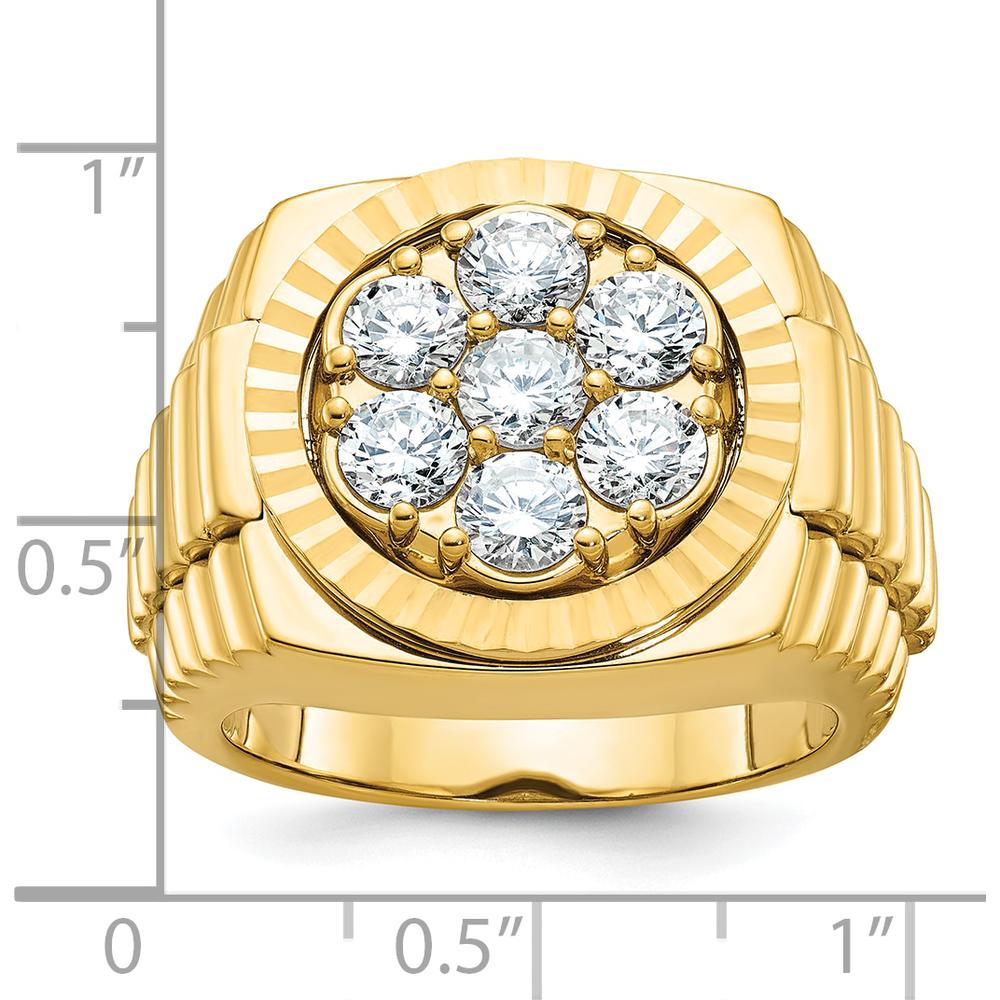 14K Yellow Gold Men's Polished Satin Diamond-Cut Round Cluster Ring with 7 Round Diamonds by IBGoodman