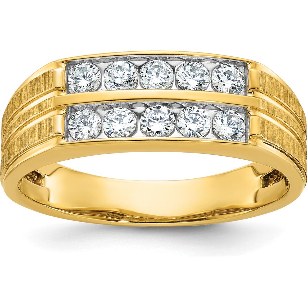14K Yellow Gold Men's Polished Satin Grooved 2-Row Diamond Ring - 5/8 Carats Total Diamond Weight by IBGoodman