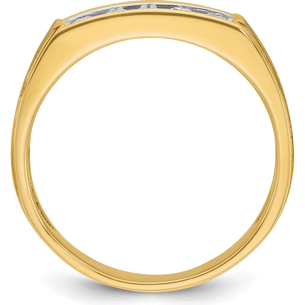 14K Yellow Gold Men's Polished Satin Grooved 2-Row Diamond Ring - 5/8 Carats Total Diamond Weight by IBGoodman